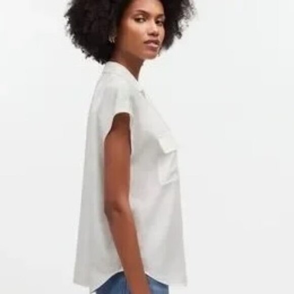 Madewell Ivory Button-Down Cap-Sleeve Utility Shirt -- 100% Silk -- size XL - Picture 3 of 8